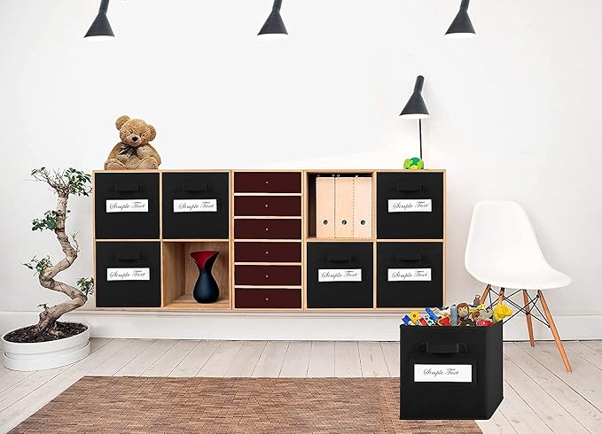 11 Inch Storage Cube,Storage bin,cube storage (Set of 10) Foldable Fabric Cube Storage Bins with 10 Labels Window Cards & a Pen,Baskets Containers for Shelves,Closet Organizers Box,Black