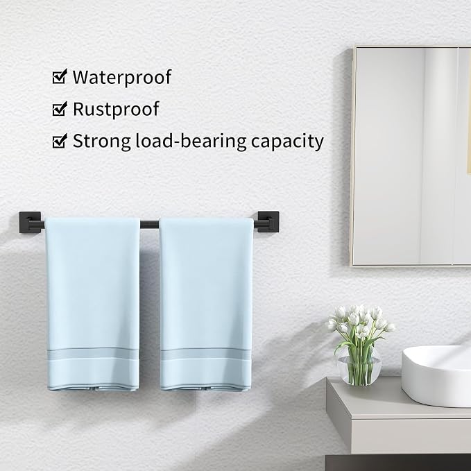 MKO Towel Bar for Bathroom, 24" 2 Pack Wall Mounted Towel Rack, Black | Hand Towel Holder Rod with Heavy-Duty Stainless Steel for Bathroom Kitchen Hanger, 2 Pack Value