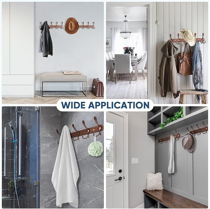 TICONN Wall Mounted Coat Rack, Five Heavy Duty Tri Hooks All Metal Construction for Jacket Coat Hat in Mudroom Entryway (Antique Bronze, 2-Pack)