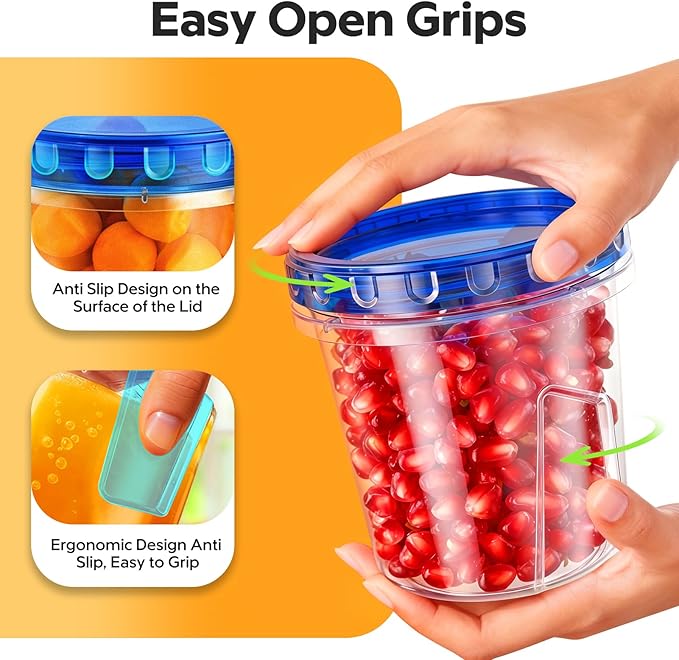 HOMETALL Freezer Storage Containers, [6 Pack- 33/24/17 OZ] Airtight Plastic | Twist Top Lids, Soup, Meal Prep Containers | BPA Free | Stackable | Leakproof | Microwave Safe
