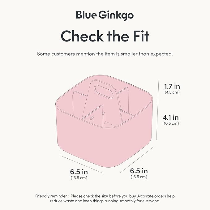 BLUE GINKGO Stackable Organizer Caddy, Square, Pink, Made in Korea | Portable. Adjustable. Home, Office & School Storage.