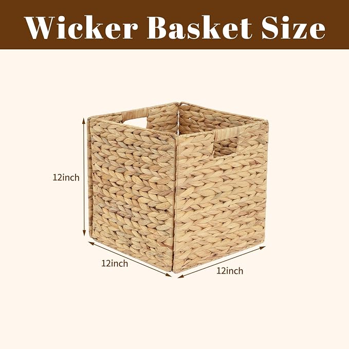 Wicker Storage Cubes, Foldable Storage Bins, 12x12x12 Inch, 2-Pack | 2-pack 12x12x12" foldable water hyacinth wicker cubes; collapsible storage bins for shelves, closets and home organization.