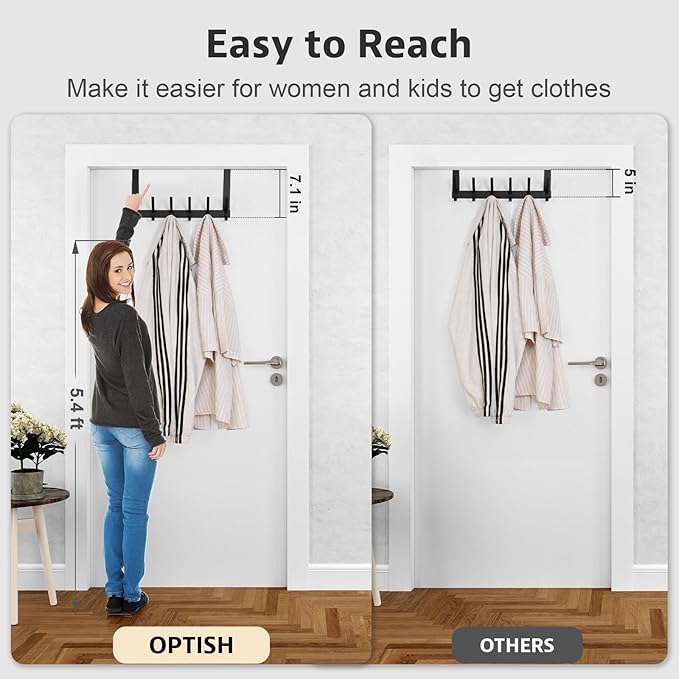 Optish Over The Door Hooks, Door Hanger Hooks for Hanging, Over The Door Towel Racks for Bathroom, Coat Rack Door Towel Hanger Towel Hooks (2Pack, Black)