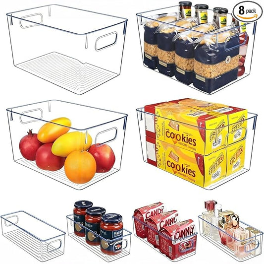 Set of 8 pantry organizers and storage, Clear Plastic Storage Bins for Kitchen Organization, Freezer Storage, Home Edit Containers