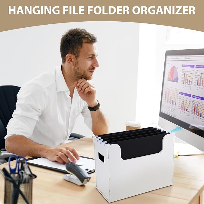 2 Pcs Portable Desktop File, Side Handles, Filing Organizer, Hanging File Folders, Letter Size for Schools Office Home (White)