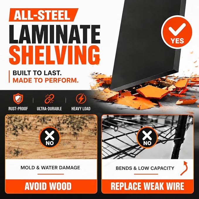 PRESTELION Garage Shelving 3000 LBS Adjustable Metal Storage Shelves | Garage Shelving Unit 72"H×35.4"W×15.7"D, Boltless 5-Tier Rack for Garage Kitchen Pantry Basement Warehouse Bedroom, Black
