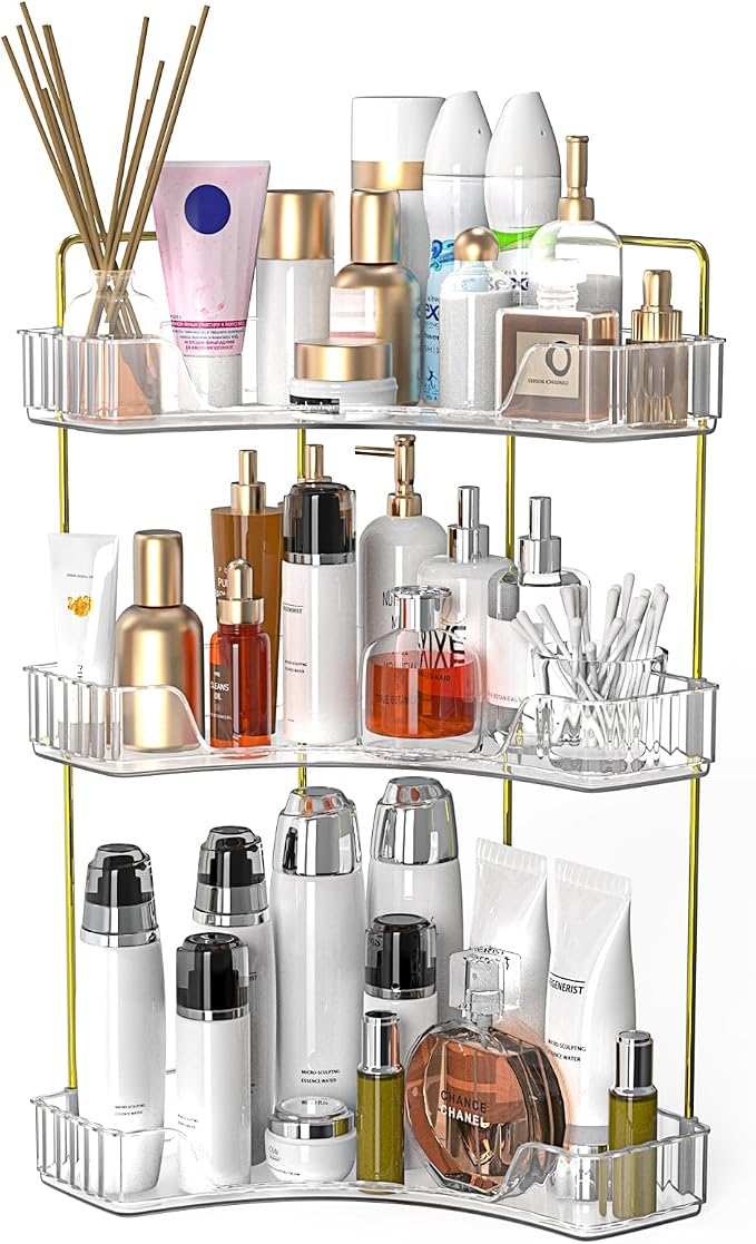 Webetop Corner Bathroom Organizer, 3 Tier Storage for Countertop | Multi Level Storage, Compact Design, Beauty Essentials Holder, Modern Style, Countertop Organization, Daily Convenience