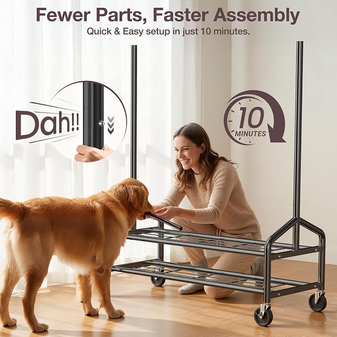 Heavy Duty Clothes Rack, Rolling Clothing Rack Load 650 LBS for Hanging Clothes with 2 Sturdy Shelves, Metal Garment Rack with Wheels for Bedroom, Laundry Room, Retail Store, Black