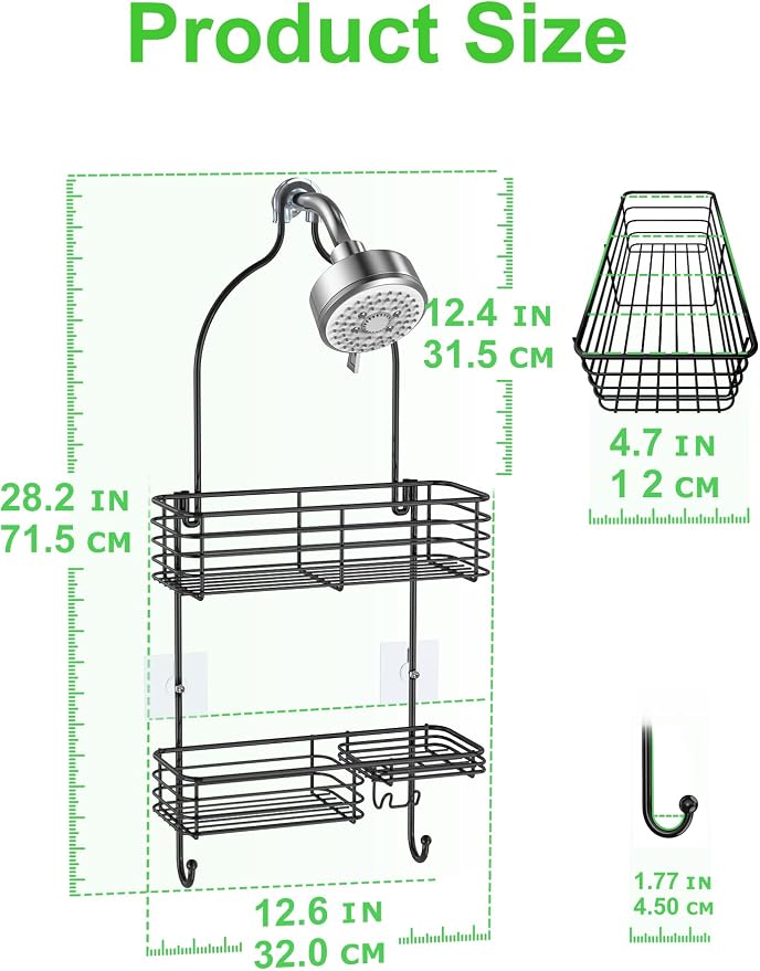 SMARTAKE Hanging Shower Head Caddy, Shower Shelf Organizer, Black | SUS201 Rustproof Stainless Steel Over The Storage Rack, for Toilet, Bathroom