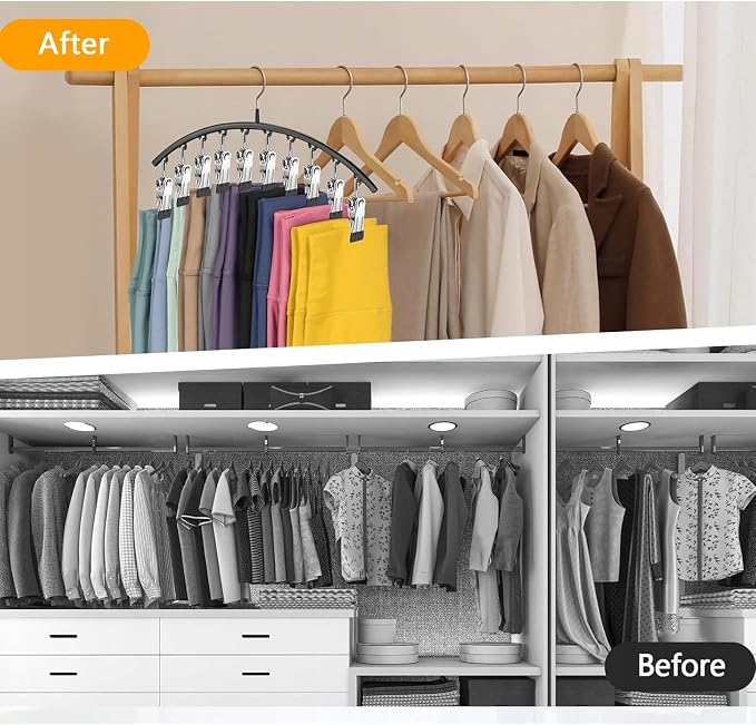 Legging Hangers for Closet Organizer, Hat Hangers for Closet 4 Pack with 10 Clips Holds 40 Leggings, Legging Hanger, Pants Storage Organizer Suitable for Socks, Panties, Underwear, Pants (4-White)