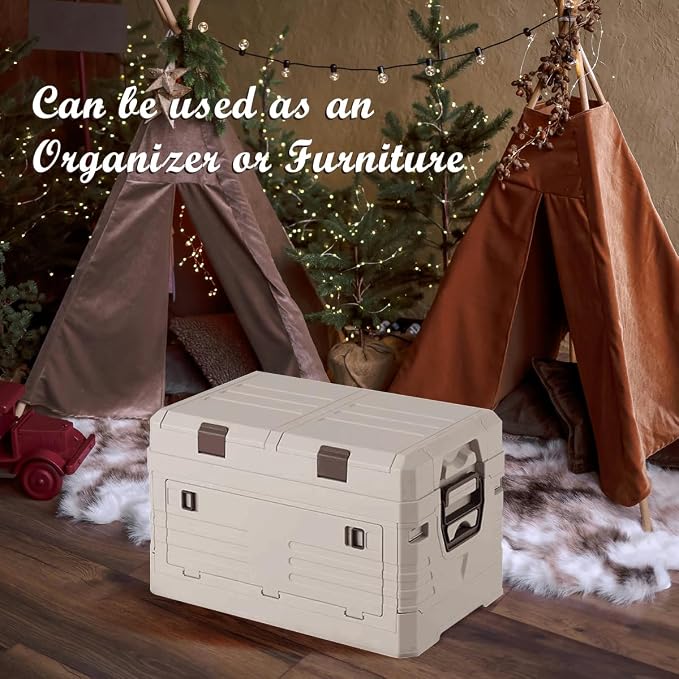 Collapsible Folding Storage Bin with 2 Compartments, 42L Side Opening Organizer for Car Trunk, Picnic, Fishing, Office