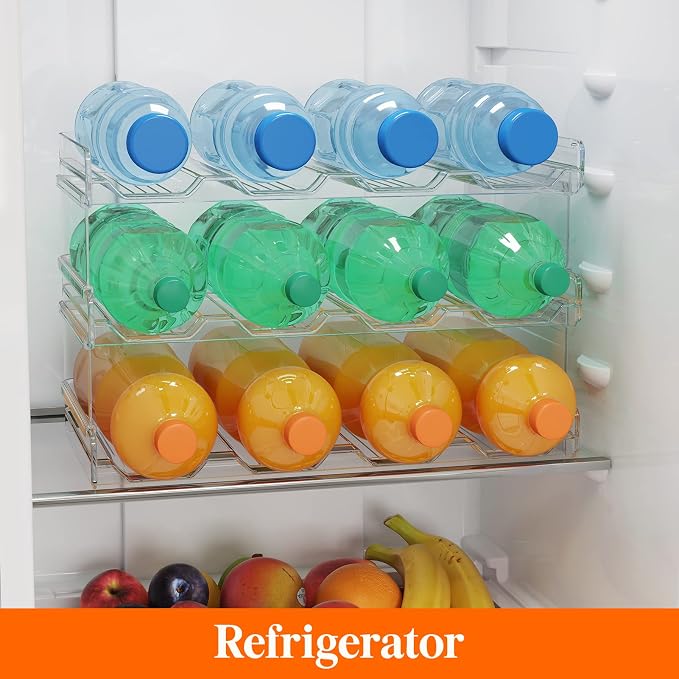 Lifewit Stackable Water Bottle Organizer for Cabinet, Plastic Bottle Holder Fits Bottles/Tumblers up to 3.8" Diameter for Pantry/Countertop, 3 Tier Holds 12 Bottles 41 x 20 x 24 cm/16" x 8" x 9.5"