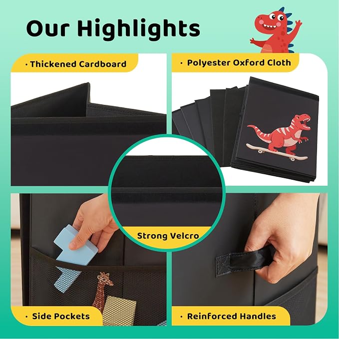 Extra Large Toy Box with Lid,Dinosaur Collapsible Toy Storage,Black | 40"x14"x16",150L Large Capacity,Sturdy Kids Organizer,Toybox,Toy Chest for Boys & Girls,Living Room,Nursery,Bedroom,Playroom
