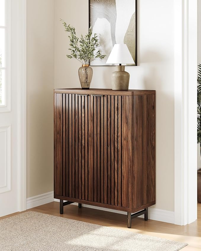 LITTLE TREE 6-Tier Shoe Cabinet with Doors for Up to 24 Pairs, Large Wooden Shoe Storage Cabinet with Adjustable Shelves, Retro Freestanding Shoe Organizer Cabinet for Entryway, Hallway, Dark Walnut