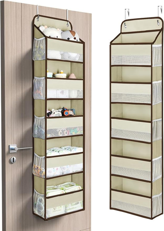 Yecaye 1 Pc 5 Tier Over the Door Organizer with 15 Pockets | 44lb Load Over the Door Storage | No Sagging Closet Organizers and Storage | Versatile Nursery Hanging Organizers for Home Dorm - Beige