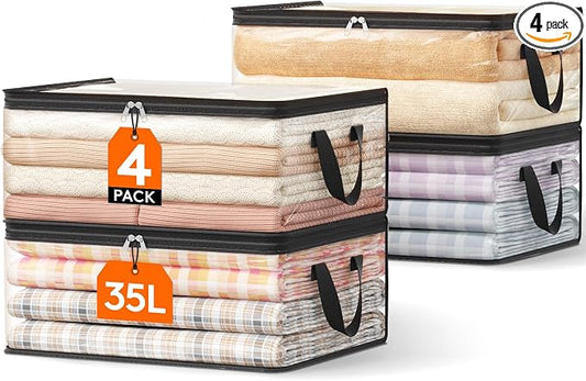 Lifewit 4 Pack Clear Clothes Storage Bags, 35L Plastic Blanket Vinyl Foldable Moving Bags with Zipper, Closet Organizers and Storage Containers for Bedding, Duvet, Pillow