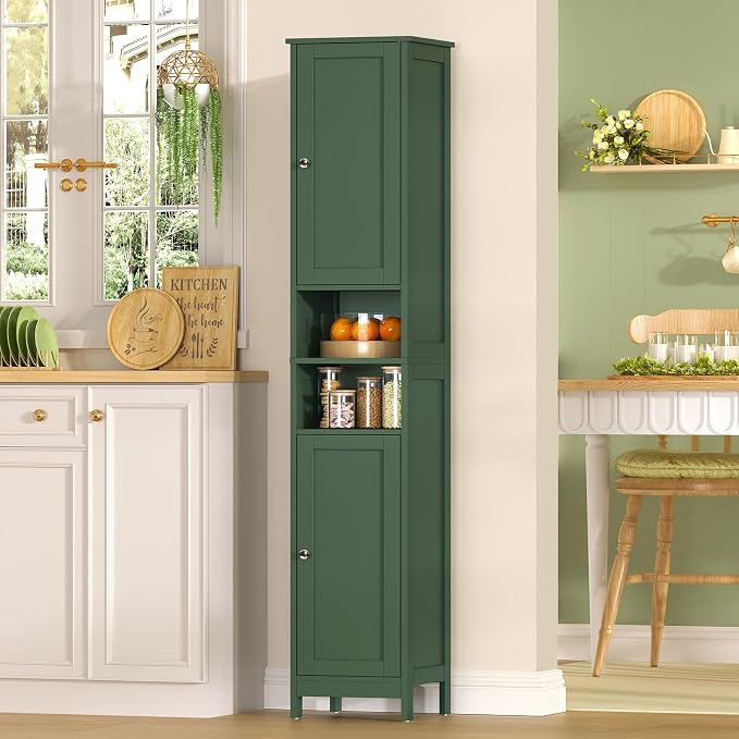 67" Tall Bathroom Cabinet with Adjustable Shelves and Doors, Narrow Bathroom Storage Cabinet for Small Space, Living Room, Entryway, Kitchen, Green