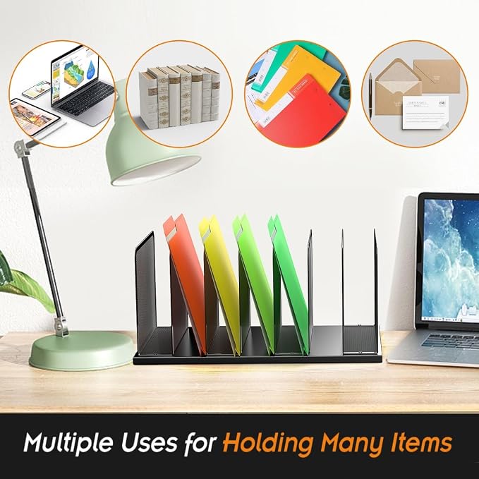 Kuntine.B 7-Section Upright Desk File Organizer Black 2 Pack | Vertical, Mesh, Metal, Assembly, Stability, Sturdiness, Organization, Standing