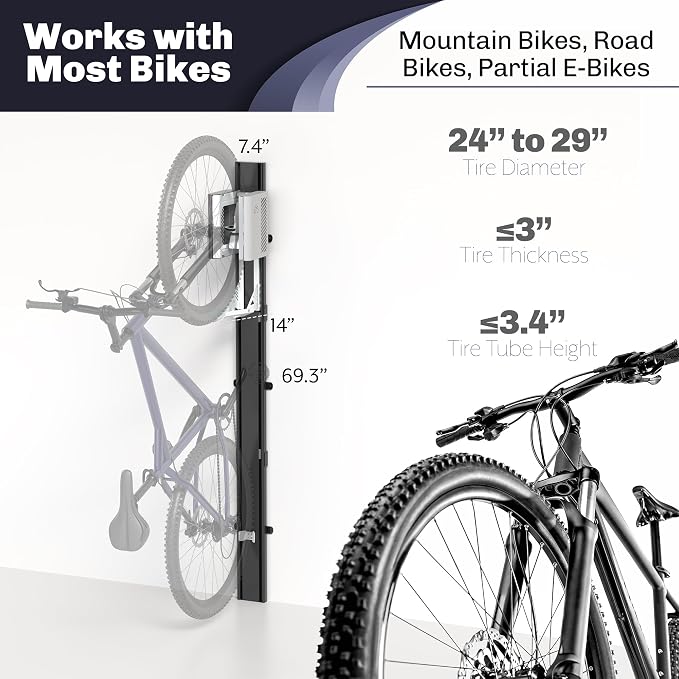 Vertical Wall-Mounted Bike Rack with Mechanical Lift, Easy Bicycle Storage, Black, LF-EBR1