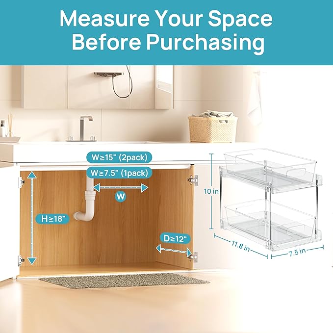 Vtopmart 8 Pack Pull Out Bathroom Under Sink Organizer (S-Standard) | Slide-out drawers, Multi-purpose storage, Clear visibility, Easy Set-up