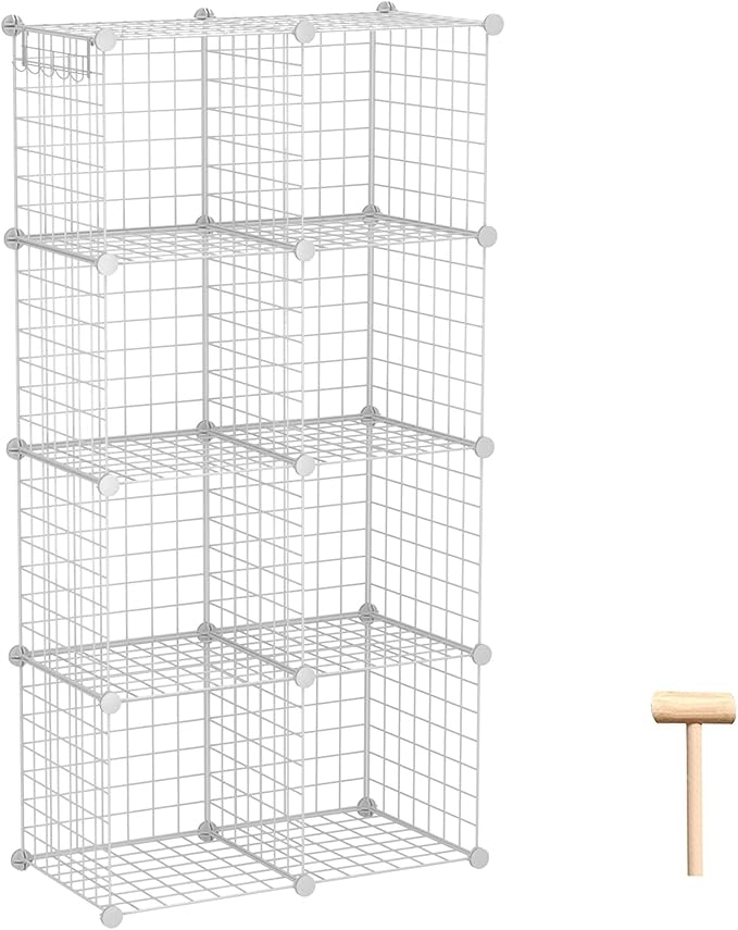 C&AHOME Wire Cube Storage, 8-Cube Organizer Metal C Grids Storage, White | Storage Bins Shelving, Modular Shelves, DIY Closet Cabinet Ideal for Living Room, Home, Office