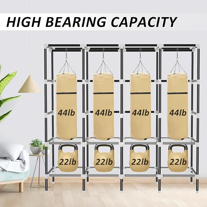 LOKEME Wardrobe Closet,Steel Pipe Diameter 19mm,Portable Closet for Bedroom | Strong and Sturdy Portable Closets for Hanging Clothes with 3 Hanging rods, 6 Storage Shelves and Side Pockets