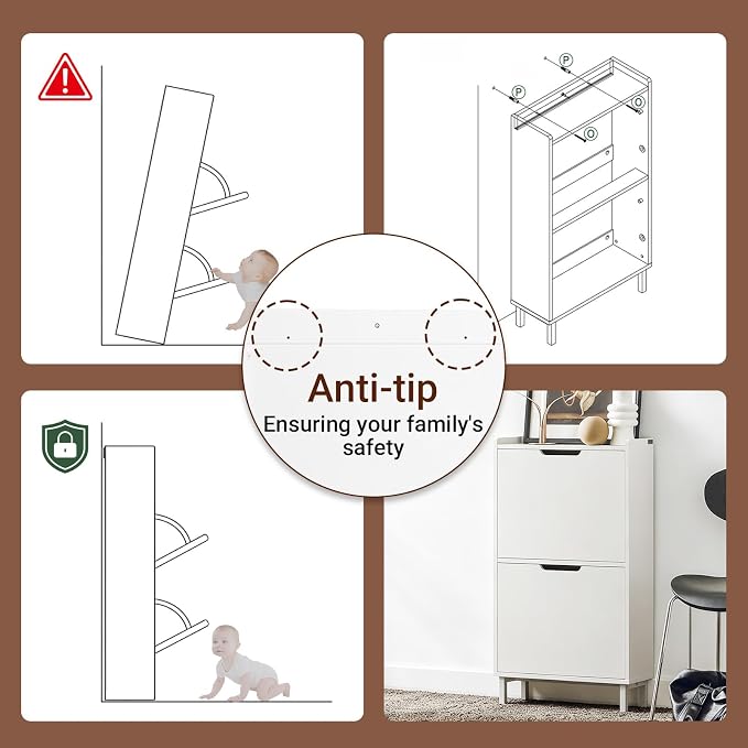 Haotian Slim Shoe Cabinet Entryway | Hidden Shoe Storage with Two Flip Drawers to Save Space, Freestanding Shoe Rack for Front Door, Entryway, Hallway (White)