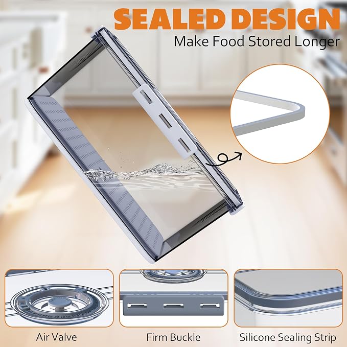 Honbuty 2PCS Bread Boxes,Bread Box for Kitchen Counter Airtight,Time Recording Bread Storage Container with Lid, Bread Keeper for Homemade Bread, Toast, Bagel, Donut and Cookies (Grey)