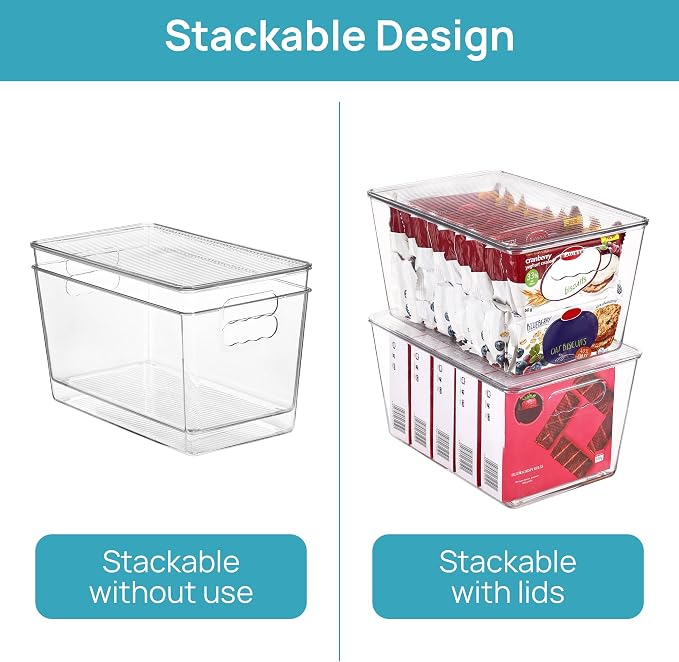 Vtopmart 8 Pack Clear Stackable Storage Bins with Lids, Large | BPA-free Plastic, Organize Vertically, For Pantry Kitchen Fridge Cabinet Closet Bathroom, Built to Last, Easy to Move