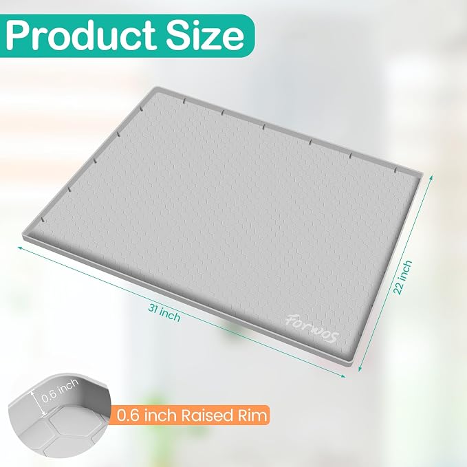 Silicone Under Sink Mat 31"x22", Waterproof Cabinet Liner, LightGrey | Shelf Liner, Cabinet Protector, Home Organizer, for Kitchen, Bathroom, Multipurpose, Leak Proof, Easy Clean, Drip Tray, Clean