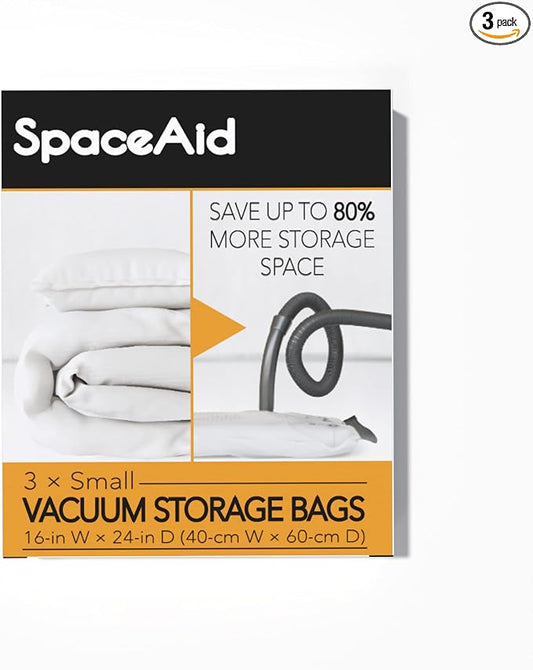 SpaceAid Vacuum Storage Bags, Space Saver Sealer Compression Bags for Comforters, Blankets, Pillows, Bedding, Clothes (Small 3 Pack)