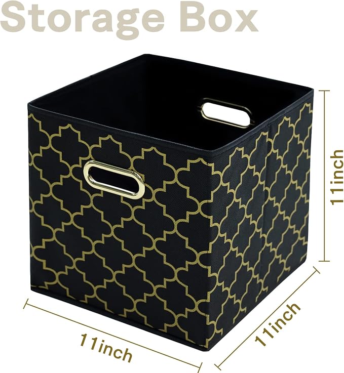 Fabric Cloth Storage Bins,Fabric Cube Organizer with Dual Handles Foldable Cube Storage Baskets for Home Bedroom Storage,Set of 3,(Black Gold)