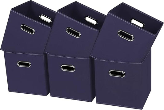 Black Fabric Cubby Storage Bins,13x13x13 Inches ,Cube Organizer Bin Foldable Storage Boxes with Dual Handles Fabric Organizer Box and collapsible Storage basket,Set of 6,Navy Blue