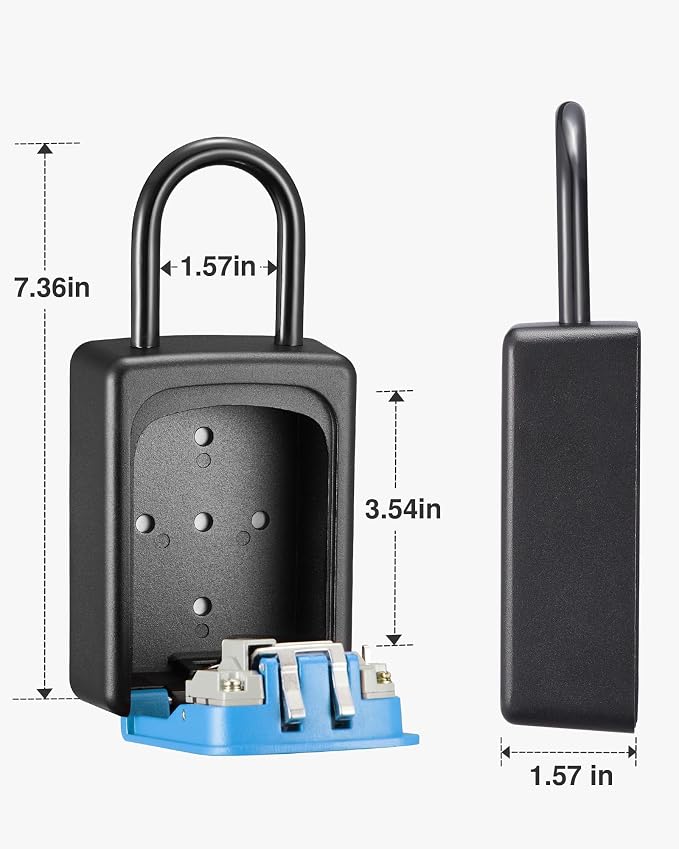 Puroma Lock Box, Large Key Lock Box Resettable Combination Code Lockbox, Portable Wall Mount Lockbox Security Safe Box for Outside Outdoor Home Office Door Handle House Key, Blue (1 Pack)