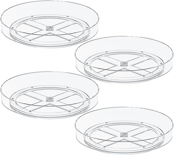 4 Pack 10 Inch Clear Lazy Susan Turntable Organizer for Cabinet, Non-Slip Acrylic Rotating Tray with Raised Edge, Spinning Spice Rack for Kitchen Pantry, Refrigerator, Vanity, Bathroom