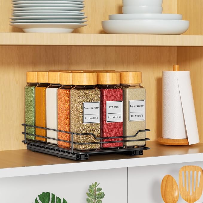 RCHYFEED Pull Out Spice Rack Organizer for Cabinet,6.5" Wx10.5 Dx2.5 H | Metal,Heavy Duty Slide Out Spice Rack,Ideal for Kitchen & Pantry Storage of Spices & Sauces