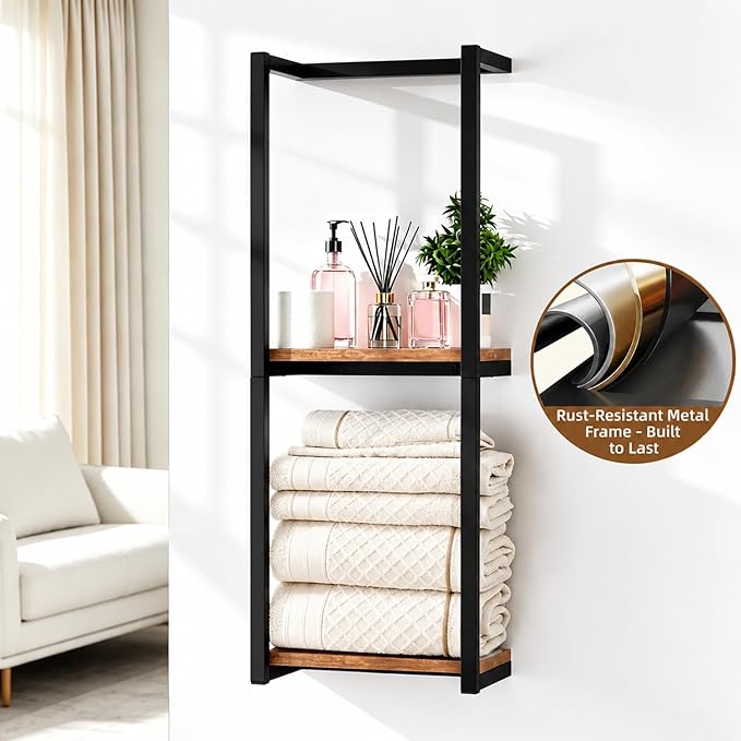 Towel Racks for Bathroom, 2 Tier Wall-Mounted Towel Rack, Home Decor Shelf, Space-Saving Organizer Rack for Household, Bathroom, and Bedroom