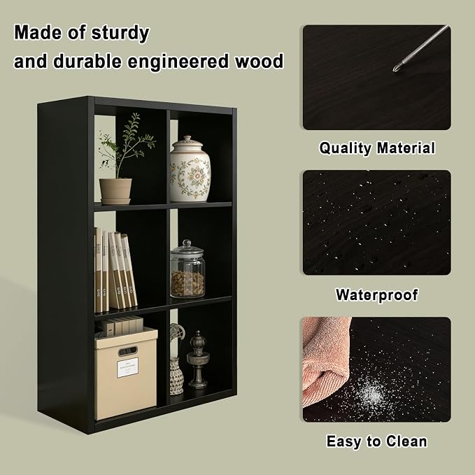 6 Cube Storage Organizer Shelf, Chocolate, 11 inch | 2026 Wooden Thick Frame, Anti-Tipping Kits, Reversible Open Back Bookcase, Horizontal and Vertical Dual-use