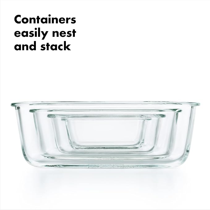 OXO Glass Food Storage Container, Rectangle, 1.6 Cup | Smart Seal | Leakproof | Pack of 2