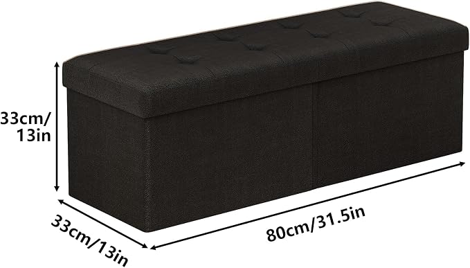 31.5 Inch Foldable Storage Ottoman Bench for Bedroom, Black | Foldable Footstool, Multi-Functional Foot Rest, End of Bed Bench, Large Hidden Storage Space, Storage Chest For Living Room