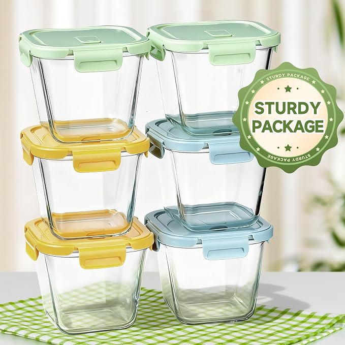 Borosilicate Glass Soup Containers with Lids, 4 Cup/32 oz, 6 Pack | Microwave Dishwasher Oven Freezer Safe | Airtight Leak Proof | Food Grade | Square Soup Meal Prep | Lunch | Food Storage Set
