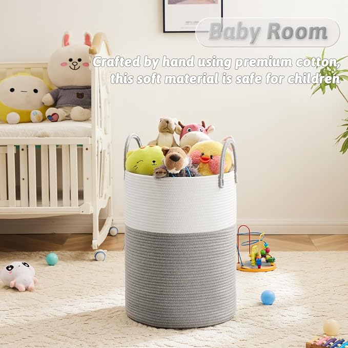 Artfeel Laundry Basket,Woven Cotton Rope Laundry Hamper,40L for Decorative Storage of Dirty Clothes,Toys and Blankets in Bathroom,Baby Room and Living Room
