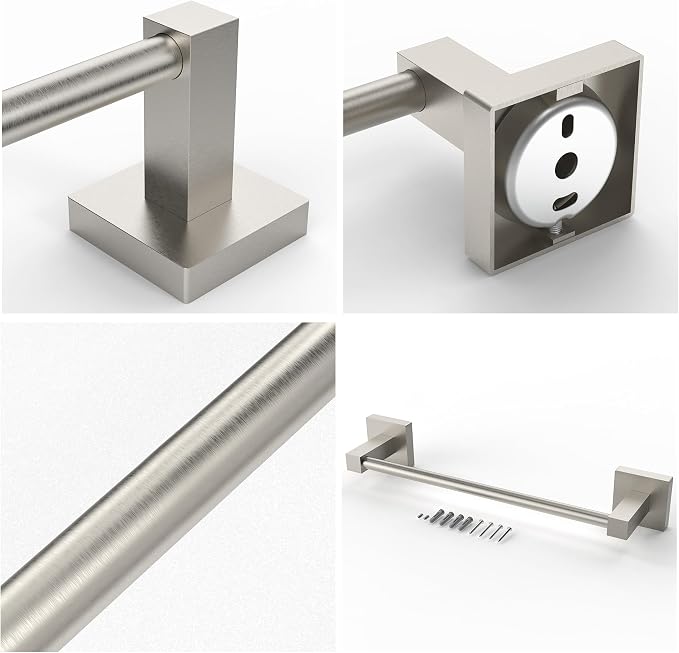 RUACQ Towel Bar 10" Towel Racks for Bathroom Wall Mounted, Brushed Nickel | Hand Towel Holder, Total Length 12 Inch Single Towel Rod, 304 Stainless Steel, Rustproof, Square Base, Heavy Duty, Modern