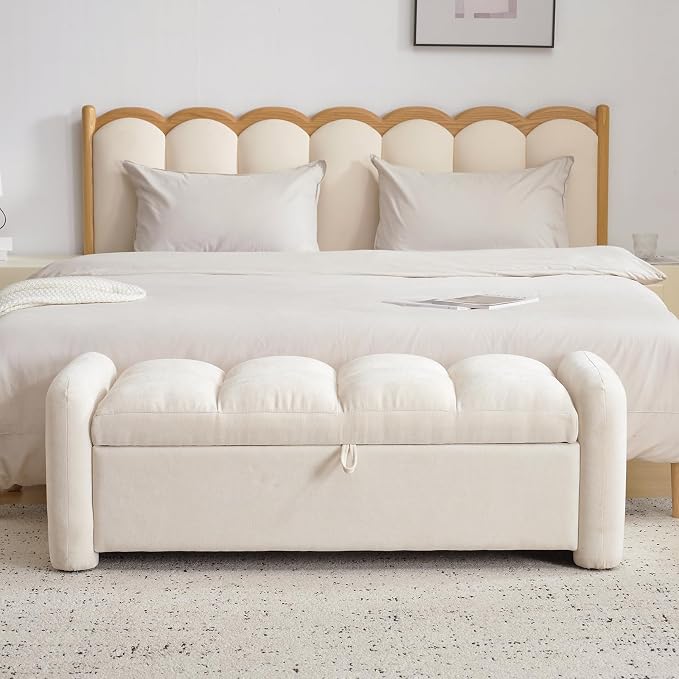 Oversized Ottoman Bench with Storage, Chenille Beige | Oversized Storage Bench，Ottoman Foot Rest