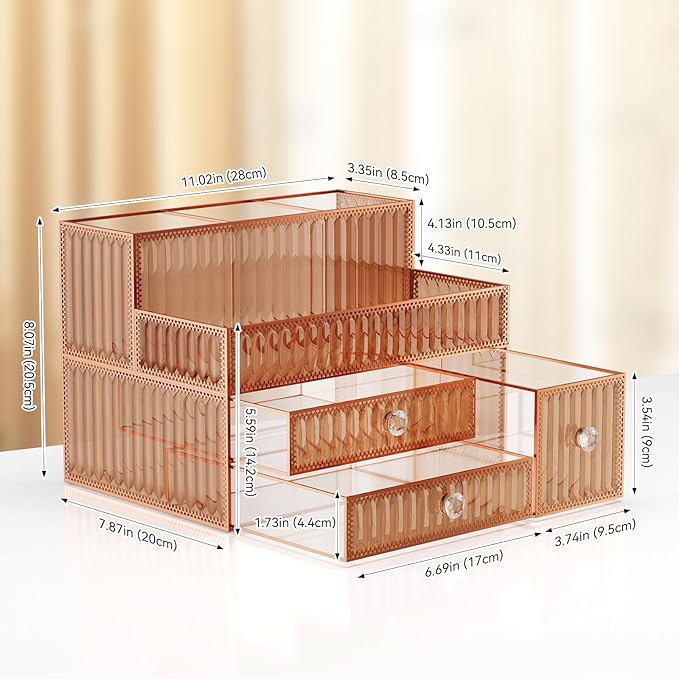 Youdepot Golden Tempered Glass Vanity Organizer for Cosmetics | Makeup Organizer, Skincare, Hair Tools, Brushes, Perfume, Multipurpose Bathroom Counter Skincare Organizer