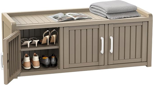 ROJIK Shoe Cabinet Waterproof UV-Resistant,Storage Bench Indoor Outdoor with Adjustable Shelves,for Entryway Bedroom,Hallway,Living Room(3 Door,Grey)