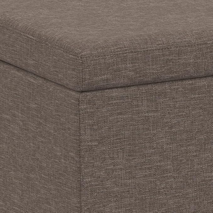 SIMPLIHOME Avalon 54" Wide Vegan Leather Storage Ottoman in Brown | Contemporary lift-top ottoman with high-density foam; rectangle storage bench or coffee table for living room or entryway.