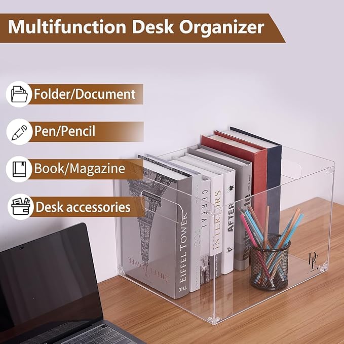 Clear Acrylic File Organizer, with Handles – Easy Assembly Required, Acrylic File Holder for Office, Letter/A4 Documents, Magazines & Binders – Fits Standard 8.5"x11" Paper Perfectly