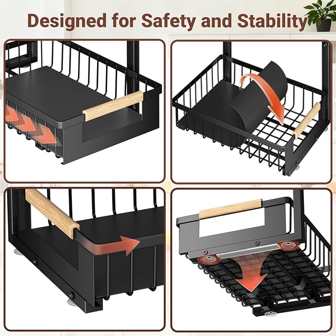 4 Pack L-Shape Under Sink Organizer, 2 Tier Pull Out Cabinet Organizer with 5-Level Adjustable Height, Double Sliding Metal Storage Rack for Kitchen Bathroom Pantry, Black