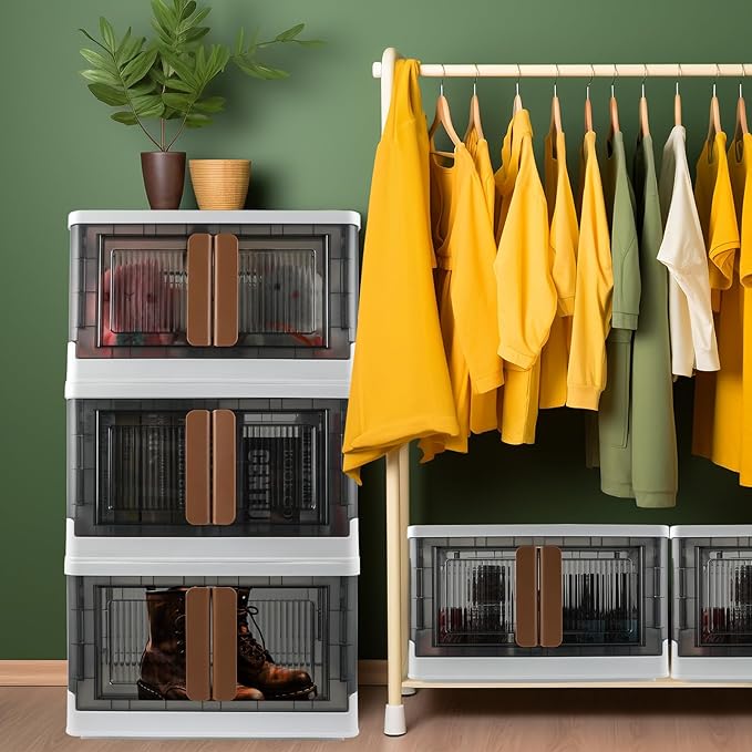 Storage Box, Cabinet with Lids, 8.4 Gallon (32L) Capacity, With Double Door and Lock, Foldable, Plastic, Underbed or Countertop Use, Home Organizer